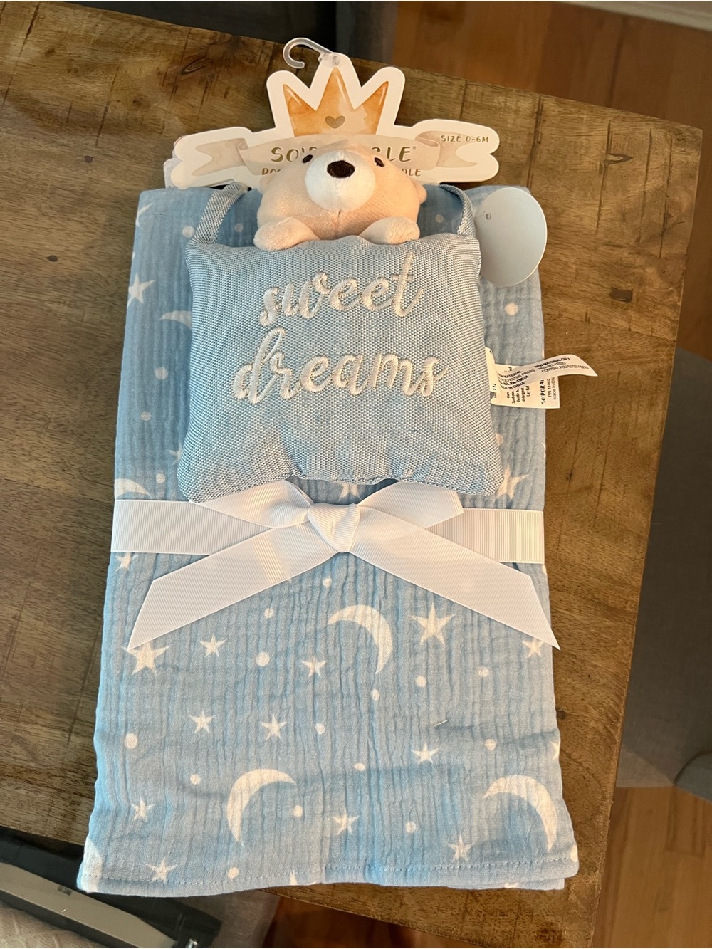 Sweet Dreams Blue Baby swaddle Blanket Set with Pillow door hanger or decor